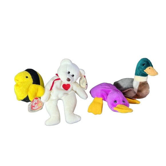 Ty Original Beanie Baby Babies Set of 4 Rare PVC Patti Bubbles Valentino Jake - Picture 1 of 14